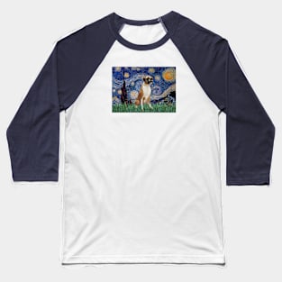 Starry Night (Van Gogh) Adapted to Feature a Boxer (natural ears) Baseball T-Shirt